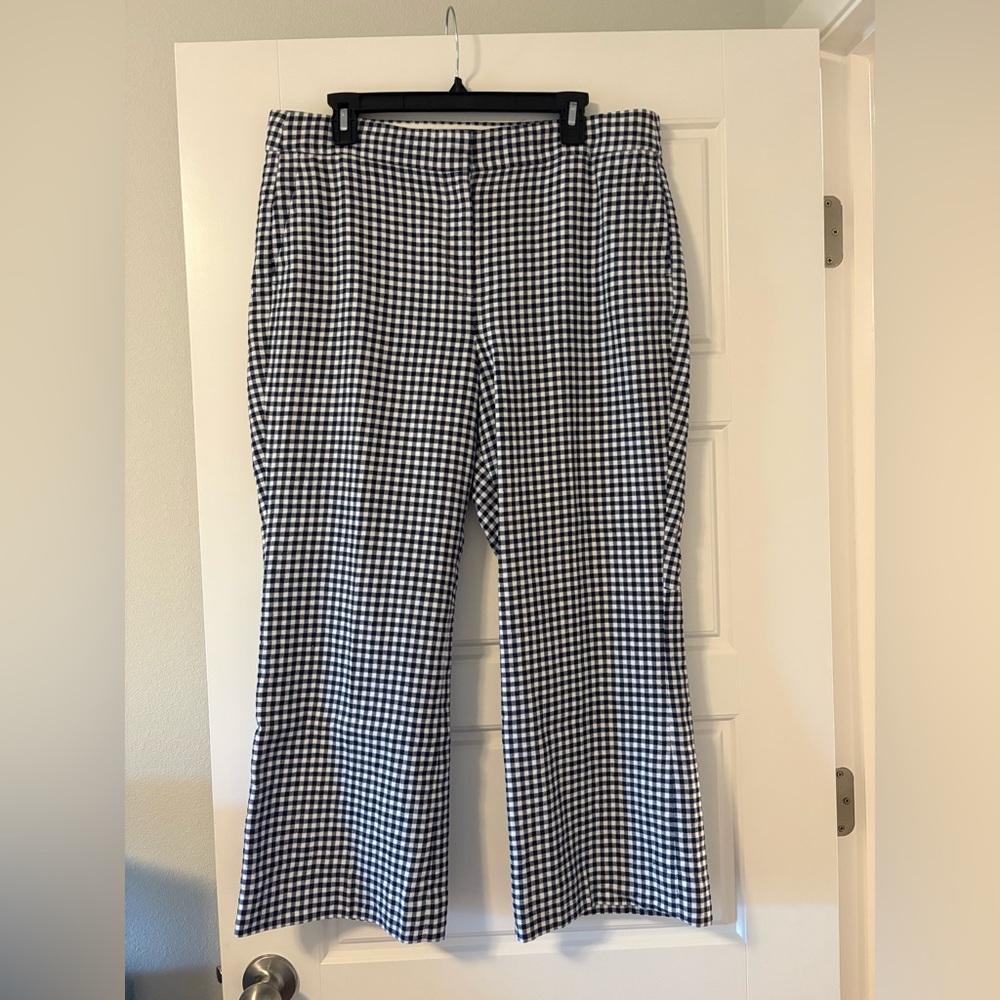 J Crew Hayden Crop Navy and White Gingham Dress Pants